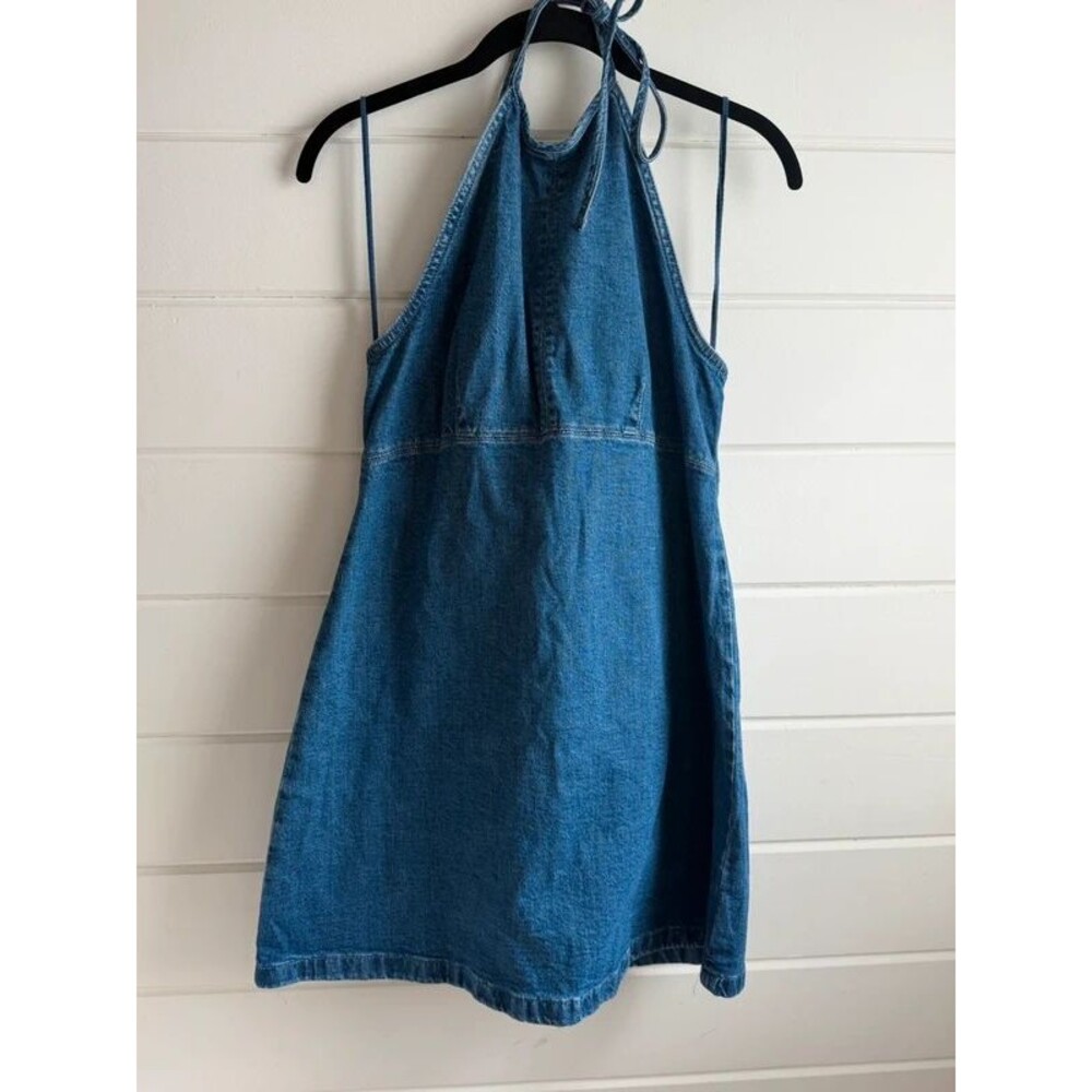 Gap Halter Seamed Denim A-Line Mini Dress Blue Jean Size M